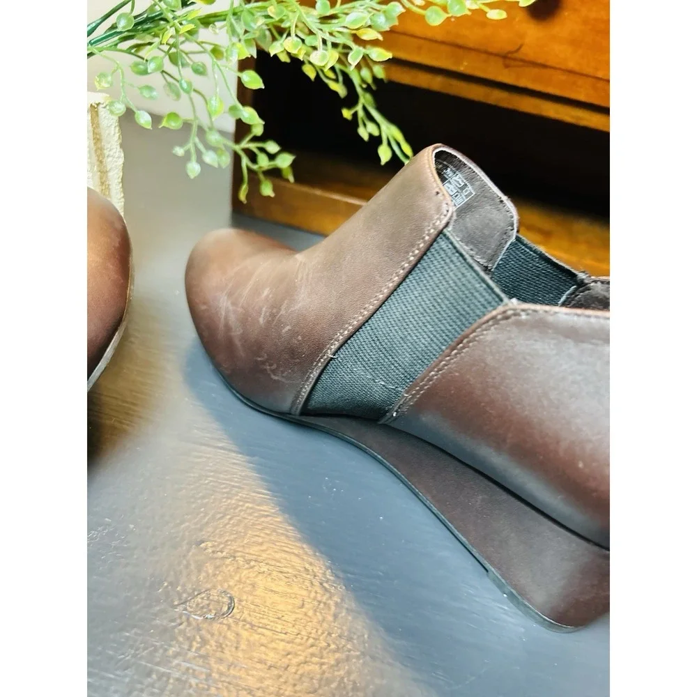 Vionic Booties‎ Stanton Womens 6 Wedge Brown Leather Comfort Shoes